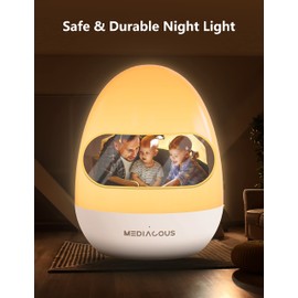 MediAcous MediAcous Night Light for Kids, 2500mAh Baby Night Light with Stable Charging Pad, Dimmable Kids Night Light with 1H Timer & Touch Control, ABS+PC LED Egg Lamps for Breastfeeding, Up to 200H