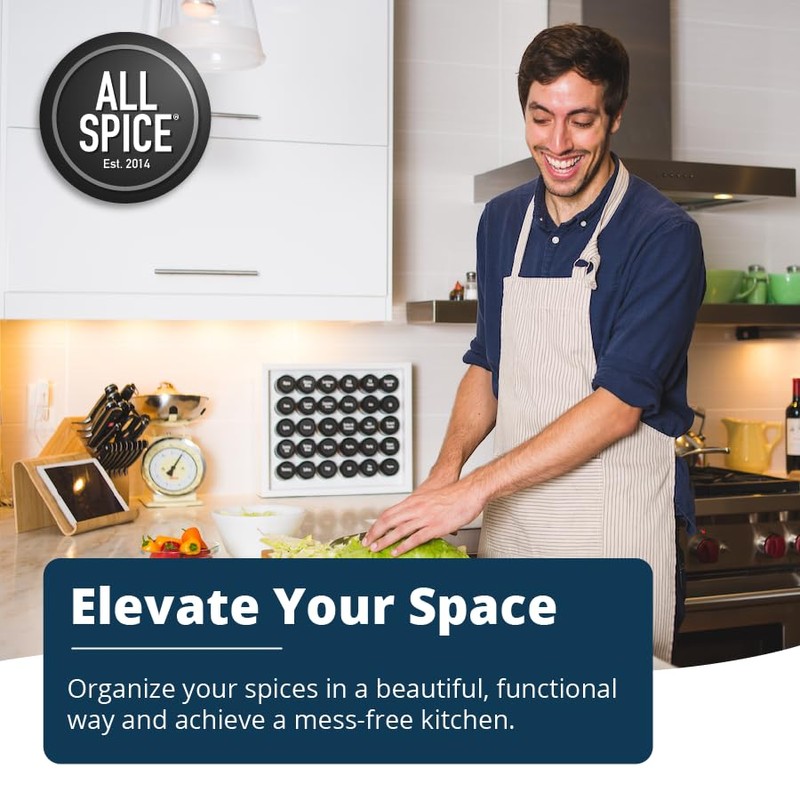 AllSpice Spice Rack Organizer, Wood, 525 Unique Labels, Countertop or