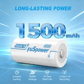 Fuspower CR123A Batteries CR17345 3V 1500mAh Lithium Battery CR17335 DL123A CR123 Batteries for Intensity Flashlight and Security Device (2pcs)