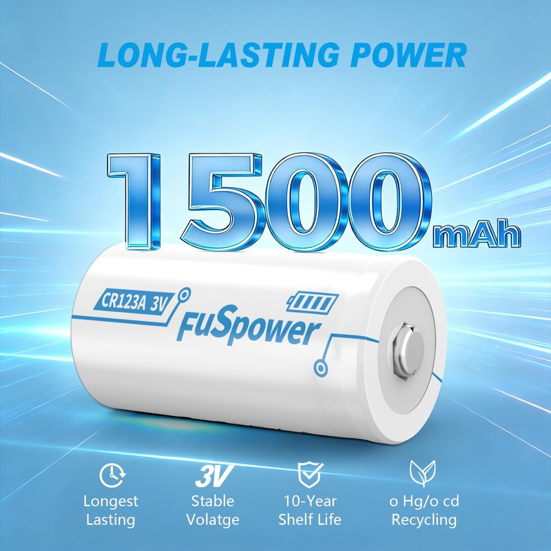 Fuspower CR123A Batteries CR17345 3V 1500mAh Lithium Battery CR17335 DL123A
