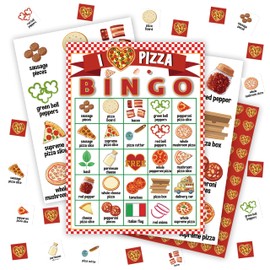MVZX Pizza Party Bingo Game, Gourmet Food Theme Bingo Cards for Adults, Birthday Party Games, Indoor Outdoor Home Office Activities Pajama Party Favors Supplies, 24 Players Bingo Games,04