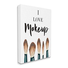 Stupell Industries I Love Makeup Expression Glam Cosmetic Brushes, Designed by Elizabeth Tyndall Canvas Wall Art, 36 x 48, Black