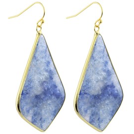 mookaitedecor Blue Aventurine Stone Dangle Drop Earrings for Women, Blue Stone Earrings Gold Plated Earrings Natural Stone Healing Crystal Earrings Teardrop Water Drop Earrings Oval Earrings