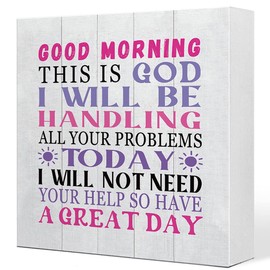 Good Morning This is God I Will Be Handling Christian Wooden Sign Desk Decor,Inspirational Quotes Wood Block Sign Desk Decorations for Christian Home Bedroom Girls Room Office Shelf Table Decor
