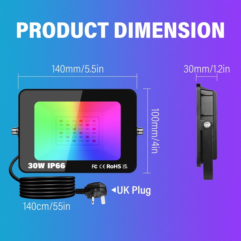SKYWORLD 30W Smart LED RGB Spotlight, Remote Control & Bluetooth