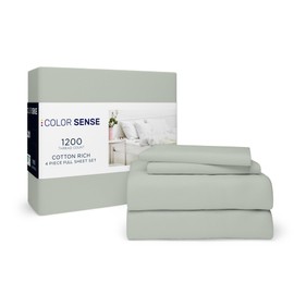 Color Sense 1200 Thread Count King Pastel Green Sheet Set, Hotel Luxury Cotton Rich Ultra Soft Sateen Sheets, Easy Care Bed Sheet Set with Deep Pocket (1 Flat Sheet, 1 Fitted Sheet & 2 Pillowcases)