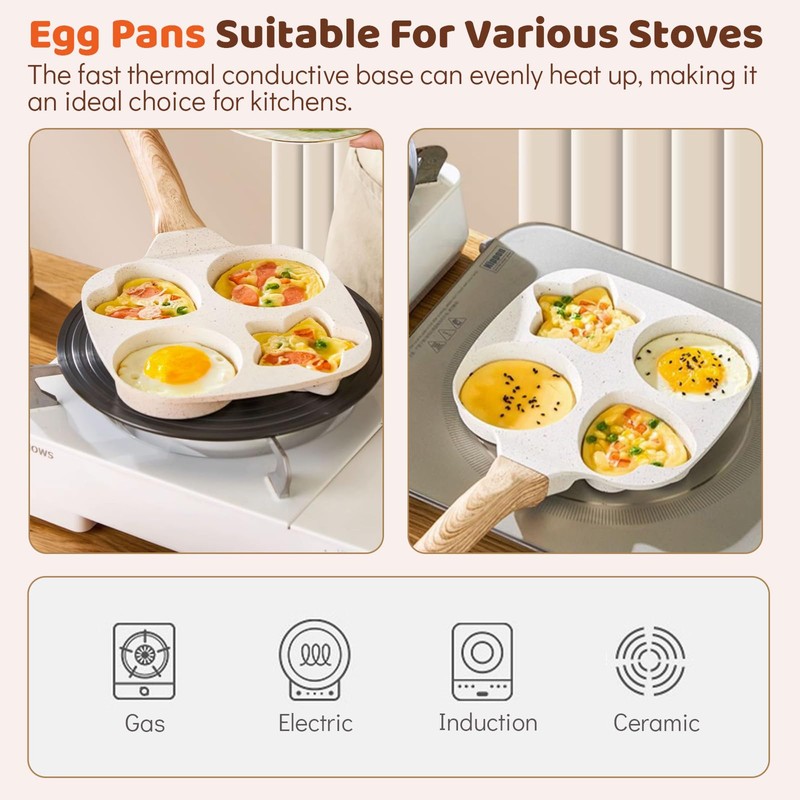 RETROSOHOO Egg Frying Pan,4-Cup Nonstick Omelette Pan for Breakfast, Heart