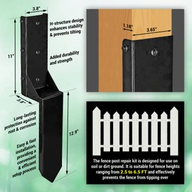 Wimart Heavy Duty Steel Fence Post Anchor - 4''x4'' Repair Kit, Black - Set of 2