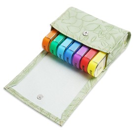 Czzmy Pill Organizer,Czzmy Weekly Travel Pill Case Box Medication Reminder Daily AM PM, Day Night 7 Compartments,for 4 Times A Day, 7 Days a Week-Includes Leather PU Carrying Case(1-Carved Green2)