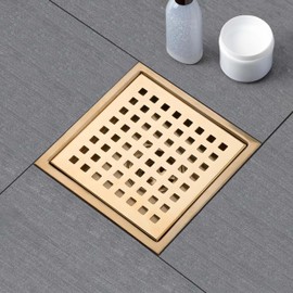 6 Inch Square Shower Floor Drain Cover Shower Strainer Polished Gold Hair Catcher 304 Stainless Steel,Quadrato Pattern Grate