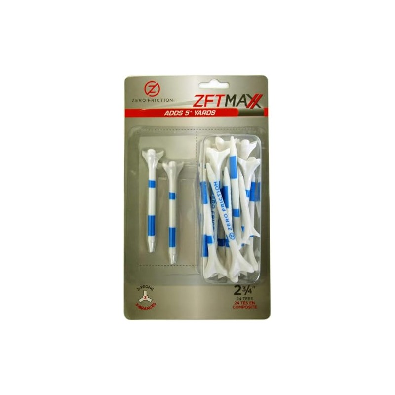 Zero Friction Unisex MAXX 3-Prong 2-3/4 Golf Tees, White/Blue (24