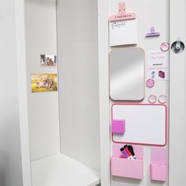 18Pcs Locker Accessories, Pink Locker Decoration for Girls, Back to School Essentials Magnetic Locker Organizer, Mirror, Whiteboard, Pen Holder, Magnetic Picture Frame and Magnets