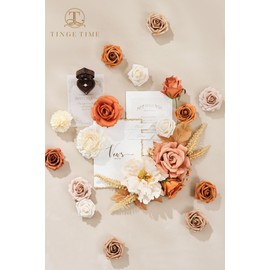 TINGE TIME Artificial Flowers Light Burnt Orange & Champagne Flower Combo for DIY Wedding Bouquets Table Centerpieces Arrangements Party Dinner Party Baby Shower Home Fall Decorations