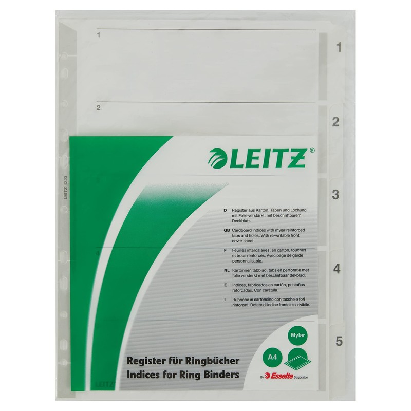 Esselte 100160 A4 1-5 Index, Heavy Duty Cardboard with Mylar