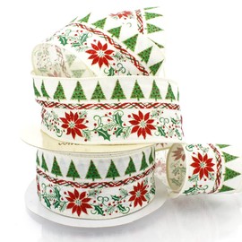 Ribbon Traditions Vintage Holiday Poinsettia Wired Ribbon 2 1/2" by 25 Yards