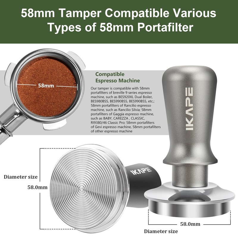 IKAPE 58.5mm Espresso Tamper, Premium Barista Coffee Tamper with Calibrated