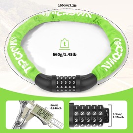 Topcrown Bike Lock 3 ft Long High Security Heavy Duty Anti Theft Bike Chain Lock, 5 Digit Combination Resettable Keyless Bicycle Lock for Bike/Electric Scooter/Ebike/Motorcycle (Neon Green)