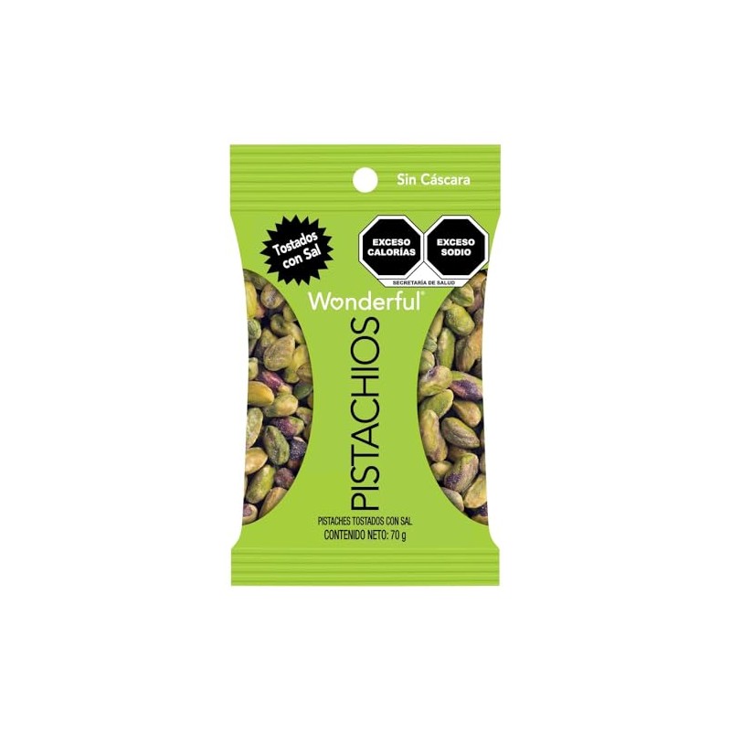 Wonderful Pistachios, Pistaches Sin Cáscara, Tostado Con Sal, 70g, Snack
