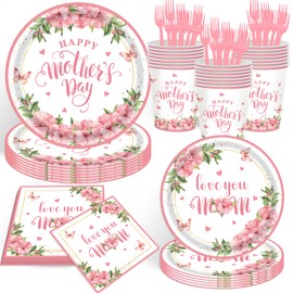 Mother’s Day Party Supplies, 120 Pcs Floral Disposable Tableware Set with Elegant Floral Plates, Cups, Napkins, Forks for Mother’s Day , Birthday Party Decorations, Spring Theme Party Supplies