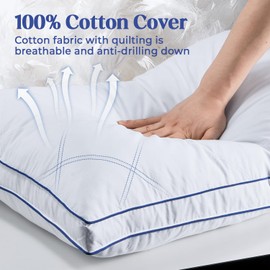 puredown Feather Down Pillows Queen Size Set of 2, Luxury Goose Feather Pillow for Sleeping, Organic Cotton Cover Hotel Collection Bed Pillows