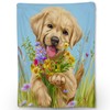 Ti Caldi Cute Puppy with Flowers Blanket, Soft Flannel Golden