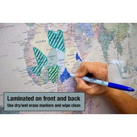 South of Kings Gall Orthographic World Map | Most Accurate World Map - Countries are Shown in Correct Proportion to Each Other | Laminated World Map | 36 x 24