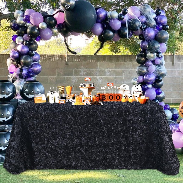 QueenDream Black Tablecloth Rosette Overlay: 60 x 102 Inch Rectangle