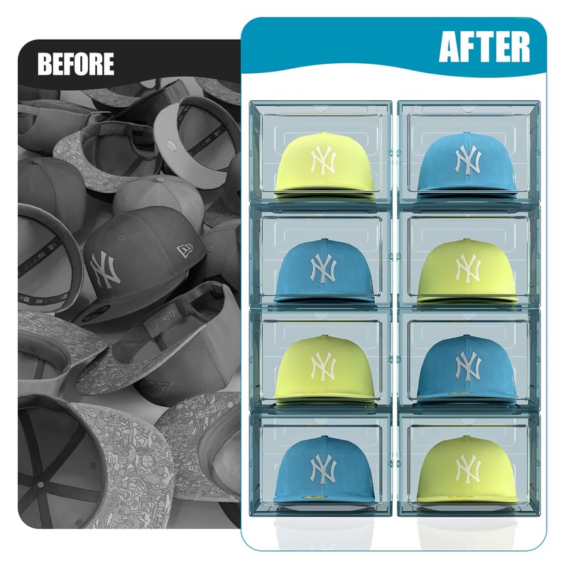 SCAVATA Hat Organizer Box, Stackable Clear Baseball Caps Holder Box