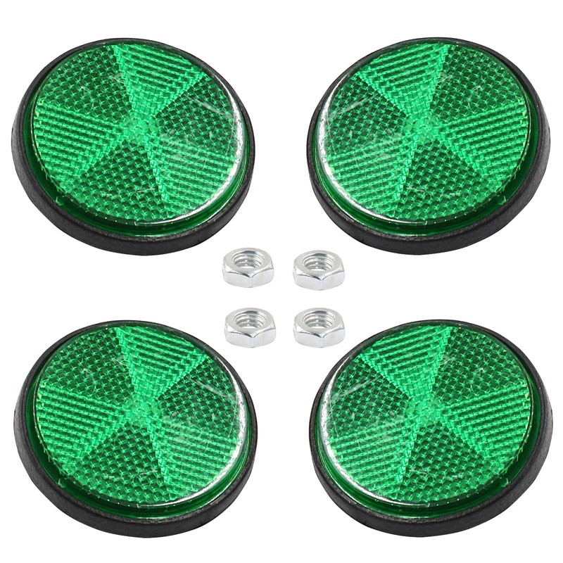 Unlorspy 4 Pcs Green Round Reflectors 58mm/2.28 Inch Plastic Universal