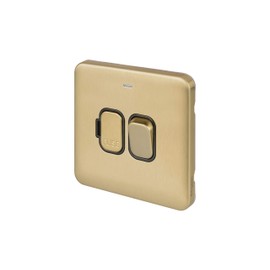 Schneider Electric Lisse Screwless Deco - Switched Single Fused Connection Unit, 13A, Double Pole, with Neon Indicator, GGBL5011BSB, Satin Brass with Black Insert