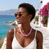 Hanfluenve Chunky Beaded Necklace for Women Boho Pink Acrylic Choker