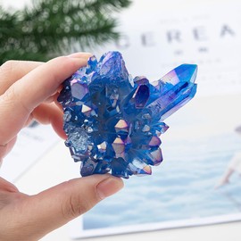 DECHOUS Natural Crystal Cluster Geode, Blue Raw Quartz Geode Crystal Cluster Stone Small Healing Crystals for Home Decoration, Healing, Meditation