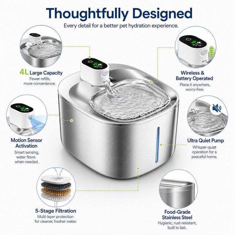 4L Wireless Pet Water Fountain for Cats & Dogs –