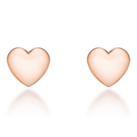 Tuscany Silver Women's Sterling Silver Rose Gold Plated Heart Stud Earrings