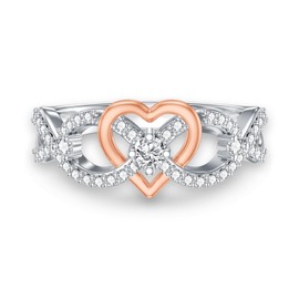 BHUBREA Diamond Heart Promise Ring for Women D Color VVS1 Clarity 18K Gold Plated 925 Sterling Silver Diamond Anniversary Ring Jewelry Size 6