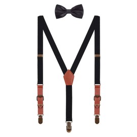 WANYING Children's Baby Toddler Boys Girls Braces Bow Tie Set for 1-8 Years Old Vintage Style 2 cm Width 3 Clips Y Shape Braces, Black with bow tie