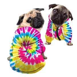 Howilath Dog Hoodie Dog Sweaters with Hat, Tie-dye Rainbow Spiral Soft and Warm Dog Sweater for Small Medium Large Dogs Cats Shirt - L