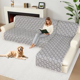 ALIECOM Sectional Couch Covers 100% Waterproof L Shape Sofa Cover Washable 2 Piece Printed Sectional Slipcovers with Chaise Pet Friendly Furniture Protector for Dogs (Large, Checkered Gray)