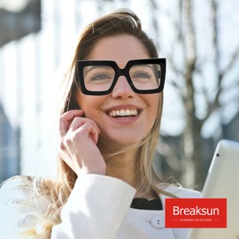 Breaksun - Gafas de luz azul de gran tamaño para mujer, gafas cuadradas gruesas, sin receta, color negro, Z 2pack (Black+ White Leopard), MM