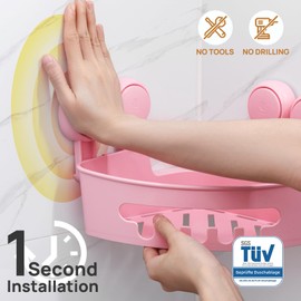 LEVERLOC Corner Shower Shelf Suction Cup No Drilling Shower Organiser Shower Shelf Suction Cups Shower Gel Holder Removable Load Capacity 10 kg Waterproof Bathroom Shelf with Suction Cup for Shampoo