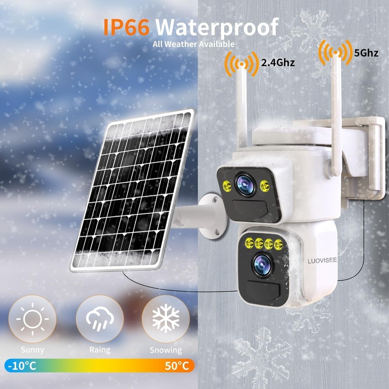 Luovisee Solar Security Cameras Outdoor Wireless,2.4G/5G WiFi Cameras for Home