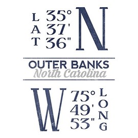 Outer Banks, North Carolina - Latitude and Longitude (Blue) (36x54 Giclee Gallery Print, Wall Decor Travel Poster)