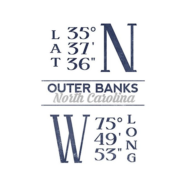 Outer Banks, North Carolina - Latitude and Longitude (Blue) (36x54