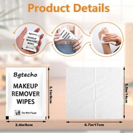 Bgtecho 200 Pack Makeup Remover Wipe Bulk, Individually Wrapped Makeup Remover Wipes, Alcohol Free Facial Cleansing Wipes, Makeup Wipe with Vitamin E, Gentle Face Wipes for Travel Hotel(White)