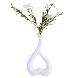 VanEnjoy 10 inches Heart Shaped Ceramic Vase Statues, Decorative Vase Home Decoration Furnishing Pottery (White)