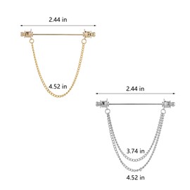 2Pcs Collar Pins Chain Brooch for Men Women Shirt Suit Lapel Tips Gold Silver Metal Shirt Bar with Clips Western Style Pin for Suits Tie Shirts Accessories