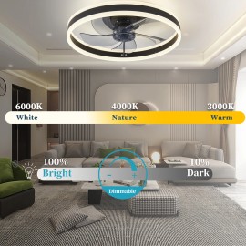 Alexa Modern Ceiling fan light, 3000K-6500K dimmable LED ceiling fan light, living room dining room bedroom Round 19.7in/BlackLamp Power(W): 50, Color: Black, Emitting Color: White, Wattage: 28W