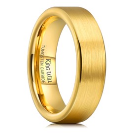 King Will 6mm Gold Plated Tungsten Wedding Band Engagement Ring For Men Women Pipe Cut Brushed Finish Comfort Fit Size 12