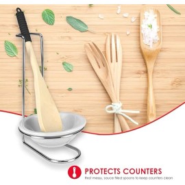 Home Basics Standing Spoon Rest with Ceramic Tray and Wooden Spoon Home Basics 2Pieces