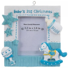 The Christmas Shoppe  Baby’s First Christmas Photo Ornament 2.2 in x 2.8 in Blue